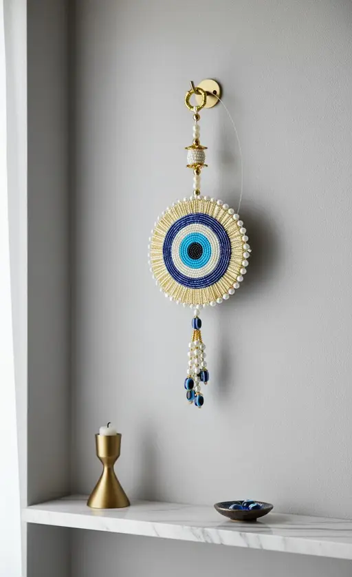 Kalakriti Protective Evil Eye Talisman with Pearl & Gold Accents