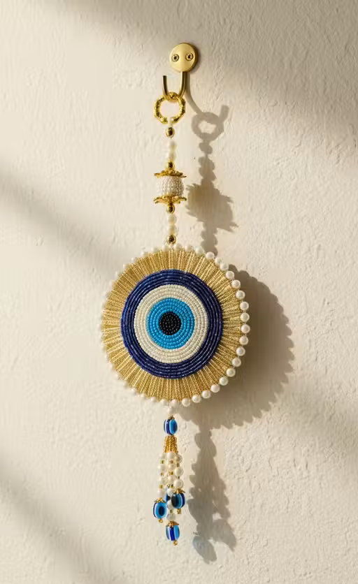 Kalakriti Protective Evil Eye Talisman with Pearl & Gold Accents