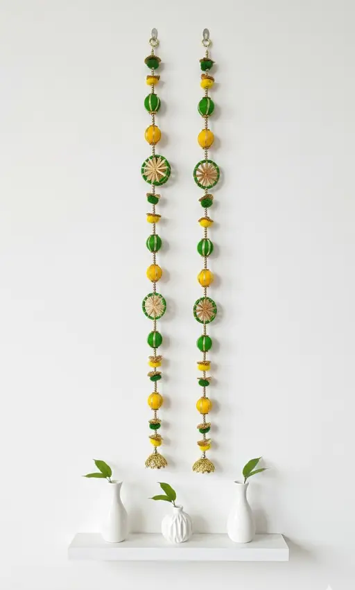 Vibrant Handcrafted Toran with Golden Bells-Yellow and green - Set of 2