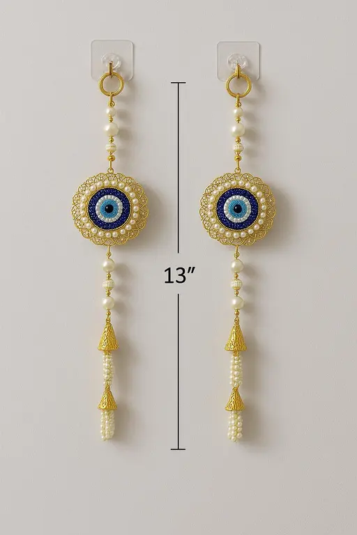 Elegant Evil Eye Pearl & Beaded Door/Wall Hanging Toran β 15 Inch Decorative Pair
