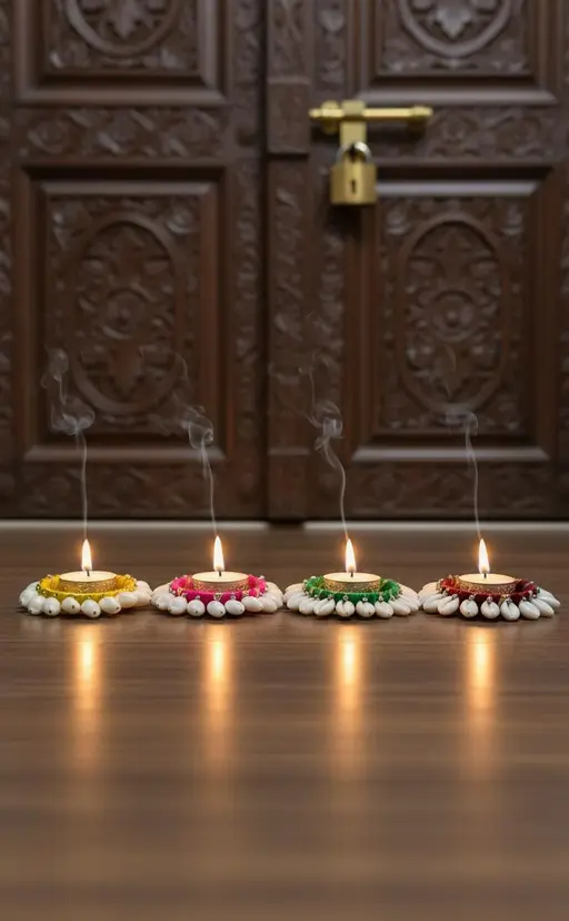 Kalakriti Handcrafted Cowrie Shell & Thread Diya Set of 4