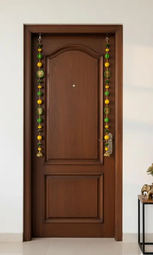 Vibrant Handcrafted Toran with Golden Bells-Yellow and green - Set of 2