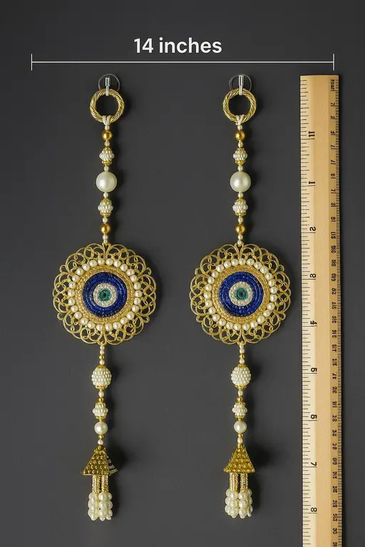 Elegant Evil Eye Pearl & Beaded Door/Wall Hanging Toran β 15 Inch Decorative Pair