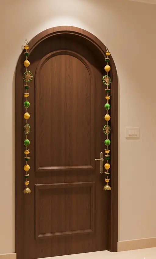Vibrant Handcrafted Toran with Golden Bells-Yellow and green - Set of 2