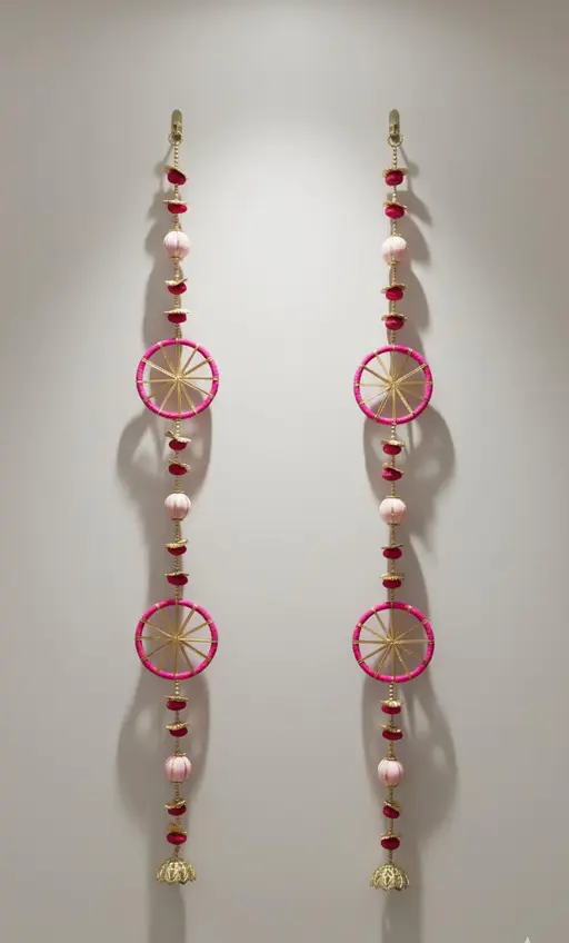Kalakriti decor Handcrafted Pink & Gold Toran Pair – Luxury Door & Wall Hanging (1 Pair)