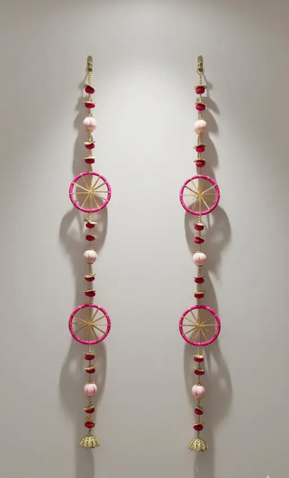 Kalakriti decor Handcrafted Pink & Gold Toran Pair – Luxury Door & Wall Hanging (1 Pair)
