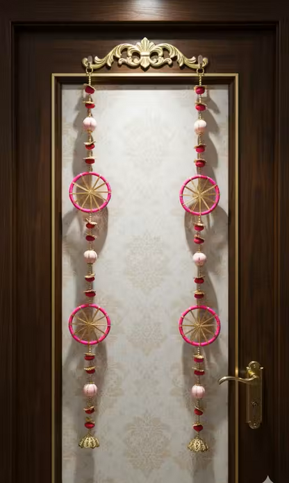 Kalakriti decor Handcrafted Pink & Gold Toran Pair – Luxury Door & Wall Hanging (1 Pair)