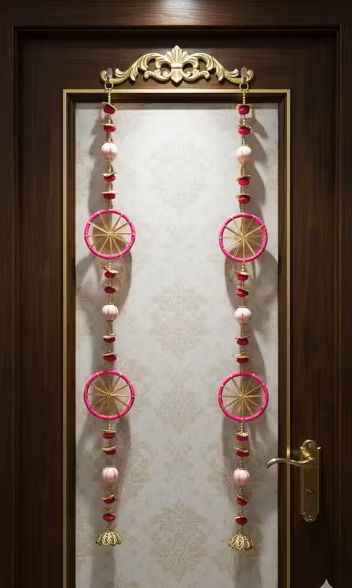 Kalakriti decor Handcrafted Pink & Gold Toran Pair – Luxury Door & Wall Hanging (1 Pair)