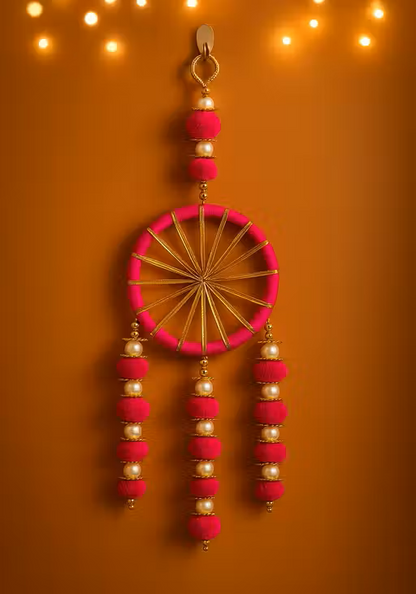 Kalakriti Elegant Pink & Gold Handmade Wall Hanging Toran | Decorative Door Hanging for Festive & Home decor