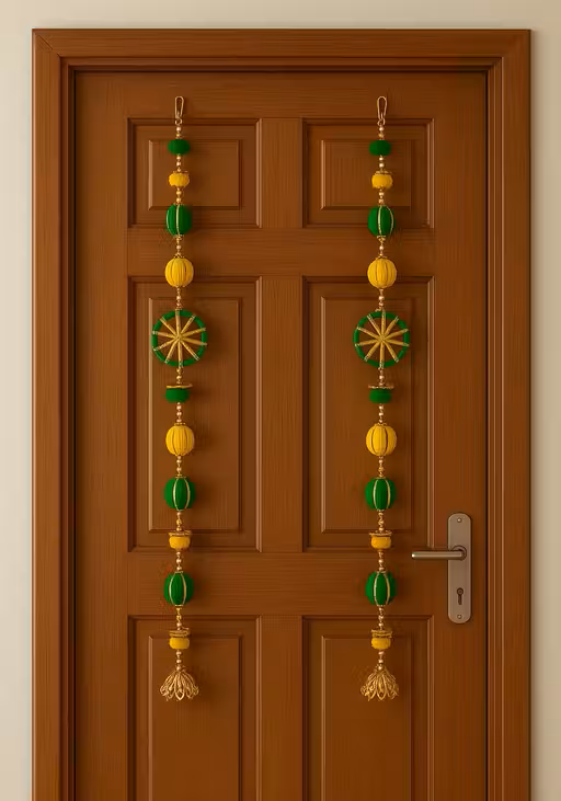 Vibrant Handcrafted Toran with Golden Bells-Yellow and green - Set of 2