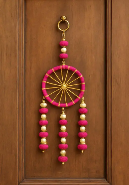 Kalakriti Elegant Pink & Gold Handmade Wall Hanging Toran | Decorative Door Hanging for Festive & Home decor