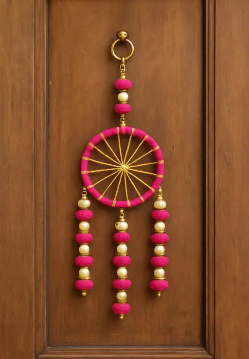 Kalakriti Elegant Pink & Gold Handmade Wall Hanging Toran | Decorative Door Hanging for Festive & Home decor