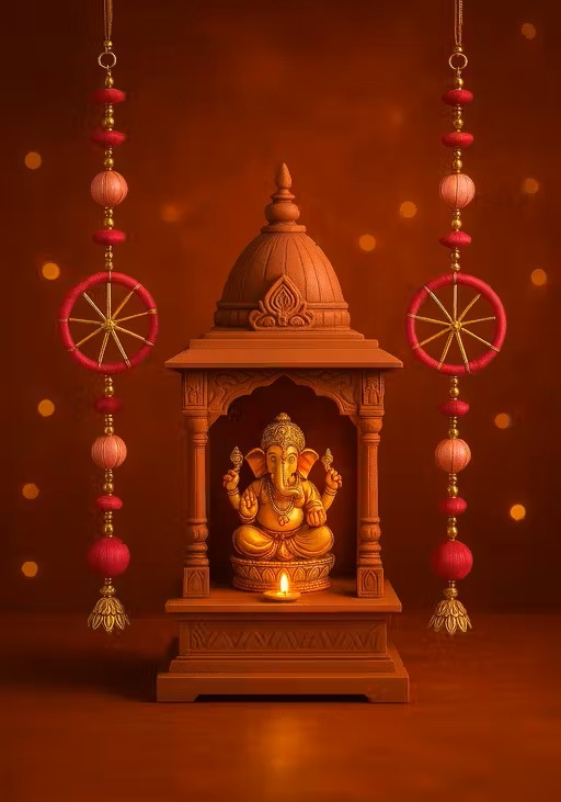 Kalakriti Festive Pink & Gold Decorative Toran for Doorways – Traditional Hanging Wall Decor - Set of 2