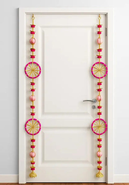 Kalakriti Festive Pink & Gold Decorative Toran for Doorways – Traditional Hanging Wall Decor - Set of 2