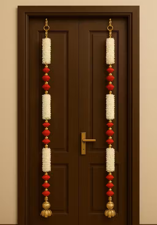 Luxury White & Red Beaded Door Hanging Toran with Golden Accents- Set of 2