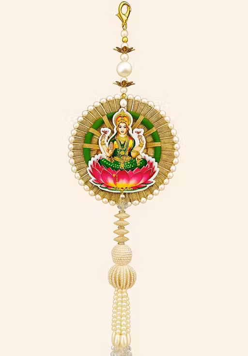 Divine Lakshmi & Ganesha Decorative Hanging Pair with Pearl Tassels for Home & Festive Décor (1 Pair)