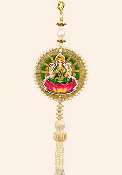Divine Lakshmi & Ganesha Decorative Hanging Pair with Pearl Tassels for Home & Festive Décor (1 Pair)