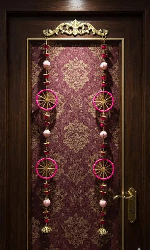 Kalakriti decor Handcrafted Pink & Gold Toran Pair – Luxury Door & Wall Hanging (1 Pair)