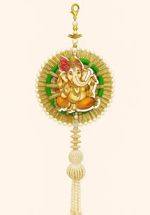 Divine Lakshmi & Ganesha Decorative Hanging Pair with Pearl Tassels for Home & Festive Décor (1 Pair)
