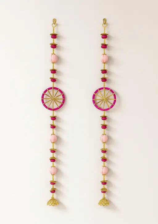 Kalakriti decor Handcrafted Pink & Gold Toran Pair – Luxury Door & Wall Hanging (1 Pair)