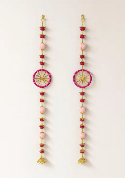 Kalakriti decor Handcrafted Pink & Gold Toran Pair – Luxury Door & Wall Hanging (1 Pair)